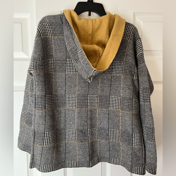 Bartolini Cashmere/Wool Blend Plaid Open Front Hooded Cardigan Sweater - Picture 9 of 14